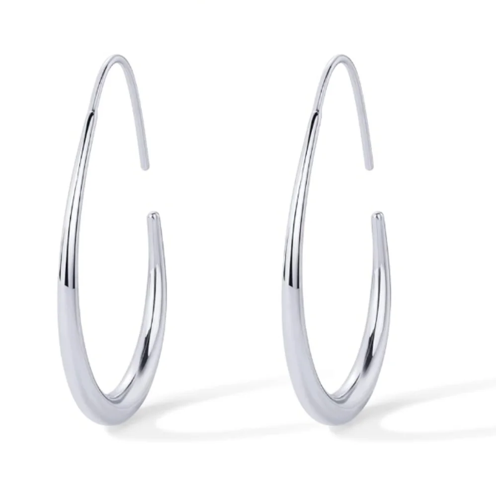 14K White Gold Plated 925 Sterling Silver Lightweight Teardrop Hoop Earrings